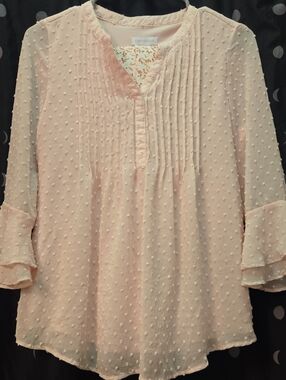 Charter Club Soft Pink Top with Peach Floral Print